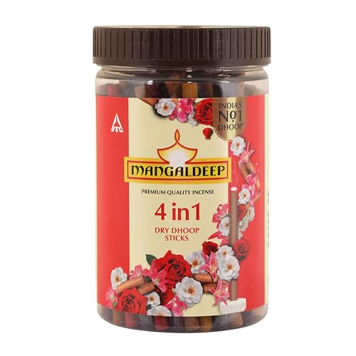 Image of Mangaldeep Bamboless Dry Dhoop Sticks 4in1 Jar - sandal, rose, magical morning and modern musk fragrances (200 gms)