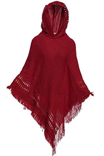 Women's Hooded Cape Poncho Tassel Shawl Wrap Retro Style - Main Image