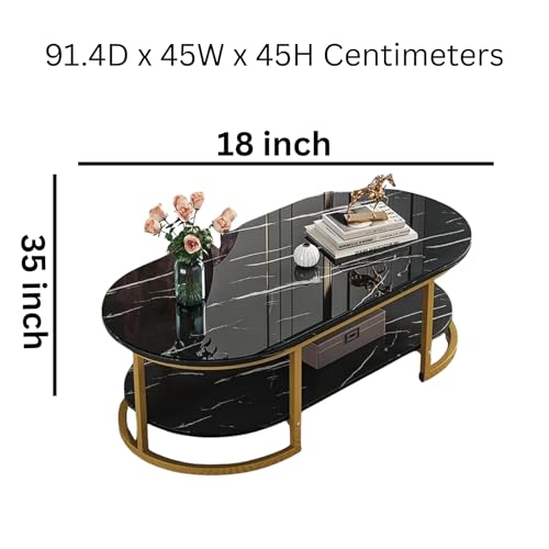 Image of NEST NATURE HAVEN Coffee Table for Office, Dining, Tea Room, Center Table for Living Room, Contemporary Simple Coffee Cocktail Table with Black Desktop and Gold Metal Frame
