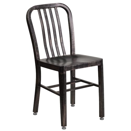 Flash Furniture Commercial Grade Black-Antique Gold Metal Indoor-Outdoor Chair