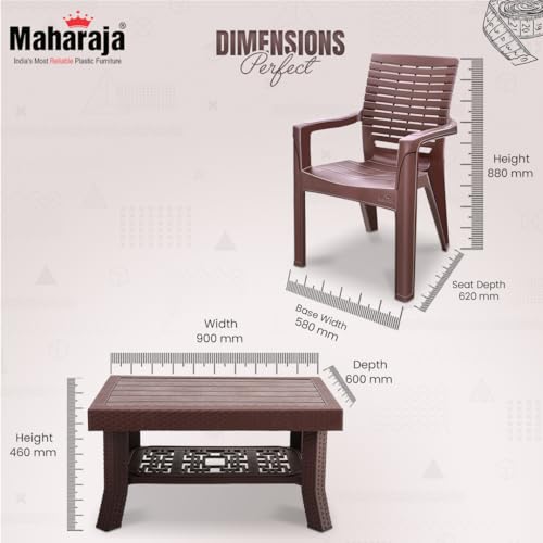 Image of MAHARAJA Heavy-Duty Plastic Chairs & Table | Set of Chairs with Elegant Table | Premium Design, Ideal for All Seasons (Brown, 2 Chair+1 Table)