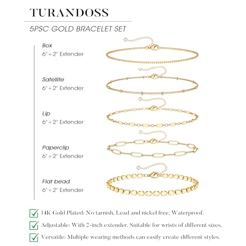 Turandoss Gold Bracelets for Women, 14K Gold Plated Bracelet Stacks - image 6