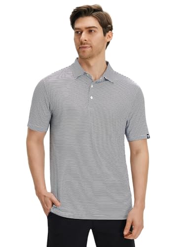 Image of Men' s Golf Shirts Short Sleeve Performance Moisture Wicking Dry Fit Striped Golf Polo Shirts for Men