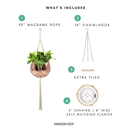 Maison Oof Disco Ball Planter – 8" Disco Ball Hanging Planter For Indoor Plants - Unique Macrame Plant Hanger With Pot - Self Watering - Boho Home Décor - Rose Gold #TOP1