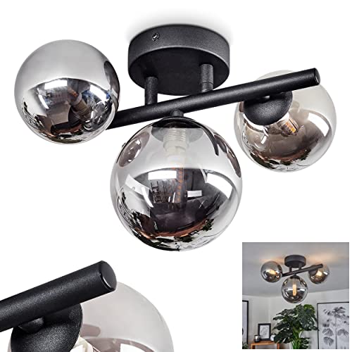 Deckenleuchte Chariton, Deckenlampe aus Metall/Glas in Schwarz/Rauchfarben,...