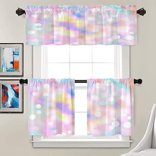 Batmerry Unicorn Marble Galaxy Kitchen Valances Half Window Curtain, Pastel Rainbow Unicorn And Glitter Stars Kitchen Valances For Windows Valance For Decor Reducing The Light 52X18 Inch #TOP1