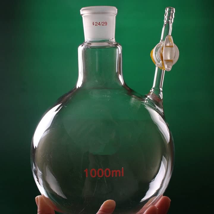 Frasco de vidrio para laboratorio, Matraz de reacción de vidrio esférico de 50 ml/1000 ml con llave de paso, cristalería de laboratorio(1000ml No.24)