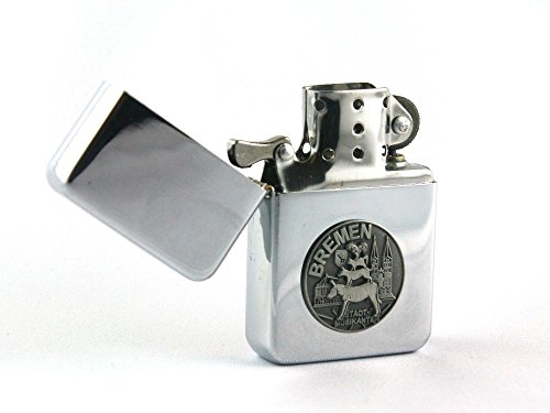 Benzin-Feuerzeug Bremer Stadtmusikanten aus Metall, silberfarben