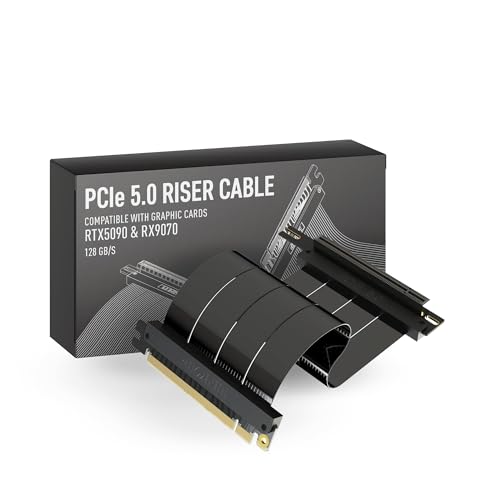 Image of LINKUP - AVA5 PCIE 5.0 Riser Cable (Open Box) | RTX5090 RX9070 GPU Ready | x16 128GB /s Speed | Compatible with PCIe 4.0 & WRX80SE | Right Angle, Black 20cm (Total Length 24cm)