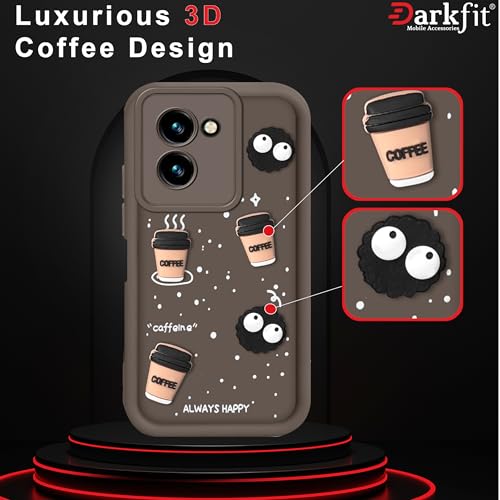 Image of Back Case Cover Compatible with Vivo T3x 5G | Cute Fun Cartoon Ball 3D Coffee Silicone Case | Body Protection | Camera Protection | Shock Proof | Color Brown | Pack of 1