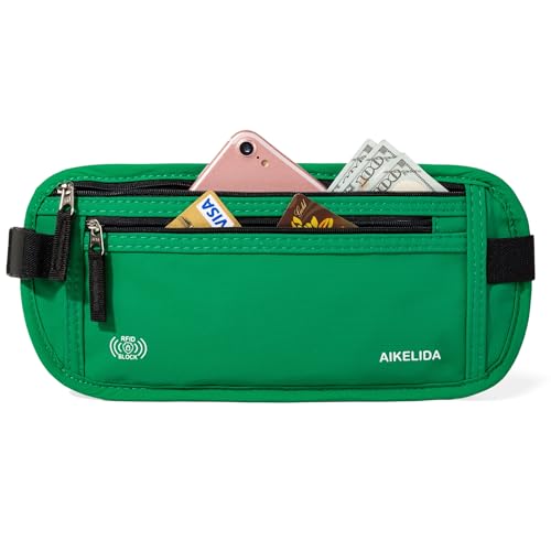 Image of Money Belt - Slim Passport Holder RFID Blocking Travel Wallet Undercover Fanny Packs for Men Women - Green