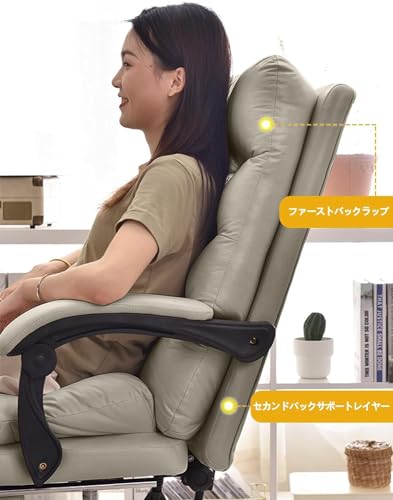 オフィスチェア デスクチェア 社長椅子 パソコンチェア 連動型肘掛け 事務椅子 360度回転 レザーチェア リクライニング 収納式フットレスト 座面昇降機能 人間工学椅子 PCチェア 在宅勤務椅子 (アーバン, 灰色) [3]