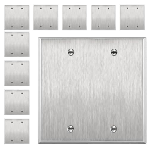 ENERLITES Blank Device Metal Wall Plate, Corrosion Resistant, Size 2-Gang 4.50" x 4.57", UL Listed, 7702-10PCS, 430 Stainless Steel, Silver (10 Pack)