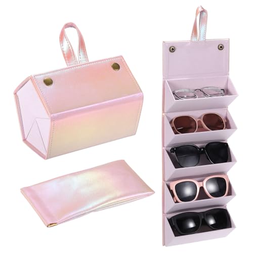 Image of PATIKIL Travel Sunglasses Organizer, 5 Slot Foldable Sunglasses Holder Leather Sunglass Storage Organizer with Pouch