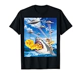 Cat Riding Fire Breathing Shark Rainbow Laser Taco T-Shirt