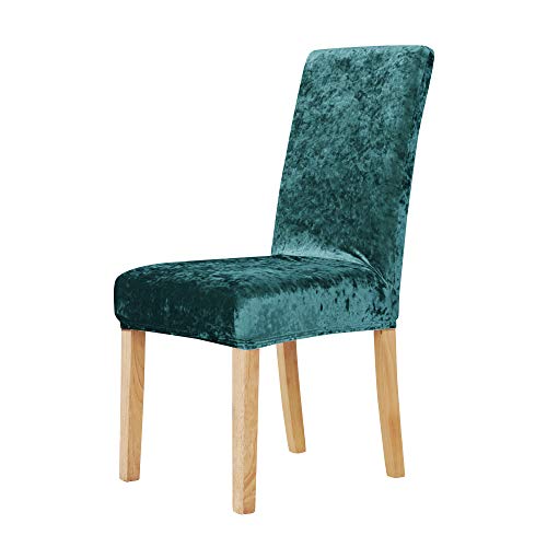 Deconovo Luxurious Velvet Stretch Chair Covers Plush Wedding Chair Slipcovers for Outdoor Party Set of 4 Turquoise