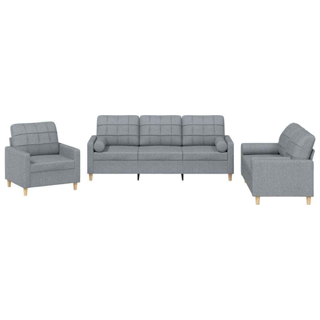 Ensemble de canapé 3 pièces avec coussins, tissu gris clair