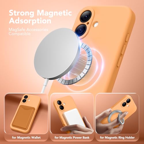 Image of Magnetic for iPhone 17 Case, Compatible with MagSafe, [Full Camera Protection][Screen Protector] Silicone Shockproof Protective Phone Case for iPhone 17 6.3 inch, Cantaloupe