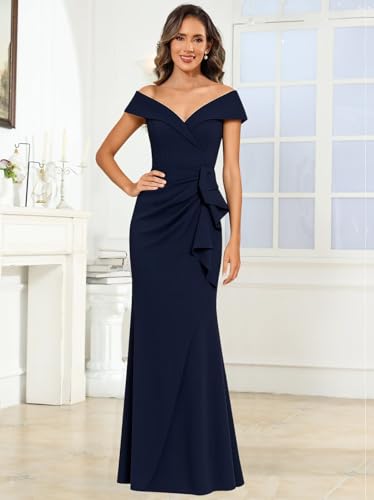 TORYEMY Satin Mother of The Bride Dresses for Women Long Off The Shoulder Mermaid Ruched Formal Evening Dress2