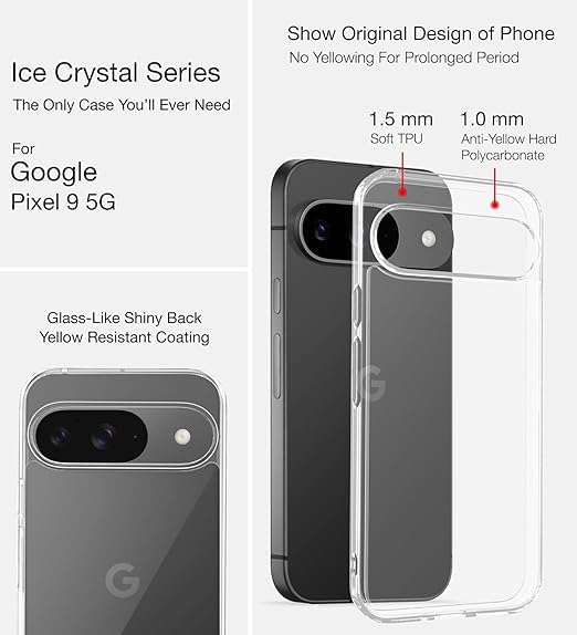 Image of JANAK RAJ Hard Crystal Clear Back Case Cover Compatible with Google Pixel 9 / Pixel 9 Pro 5G | Thin 100% Transparent Clarity Non Yellowing Ultra Light Weight Scratch Resistant Polycarbonate