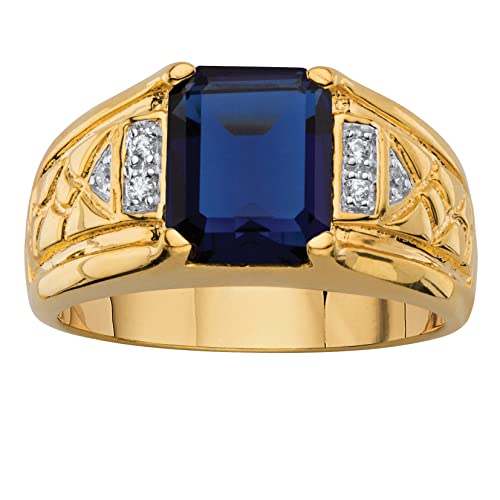 PalmBeach Men's Yellow Gold-Plated Emerald Cut Created Blue Sapphire and Diamond Accent Ring Sizes 8-13