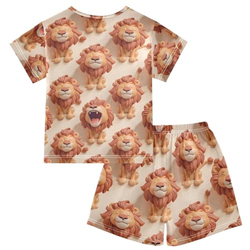 ALAZA Lovely Lion 3D Pajamas Short Sleeve 2 Piece Sleepwear Top and Bottom Pajama Set Unisex2