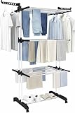 FUREINSTORE Tendedero de Ropa Plegable con Ruedas, 4 Niveles, Perchero con...