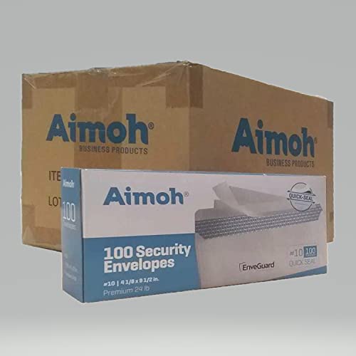 Image of Aimoh #10 Security Tinted Self-Seal Envelopes - No Window - EnveGuard, Size 4-1 /8 X 9-1 /2 Inches - White - 24 LB - 1 Case - 12 Packs - 1,200 Envelopes (34100-CS)