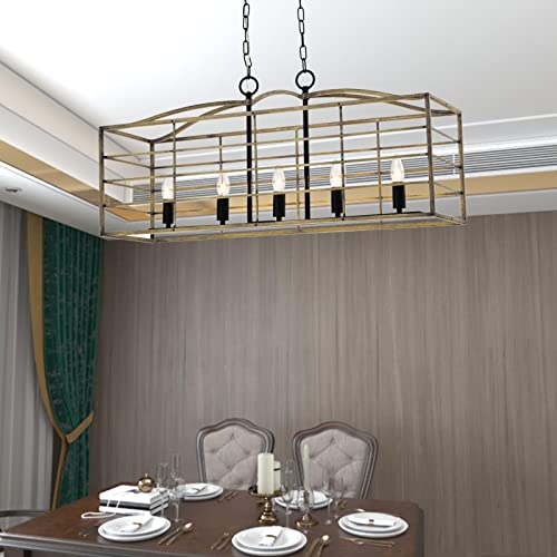Maxax 5-Light Farmhouse Chandelier with Adjustable Chain - Rustic Pendant for Living Room, Dining Room, or Kitchen Island