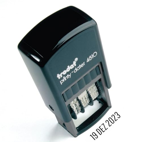Carimbo Datador Automático Trodat Printy 4810 Impressão 25x3,8 mm, Formato DD MM AAAA, Tinta Preta, Compacto, Leve, Resistente, Ideal para Escritórios, Empresas, Uso Profissional e Pessoal