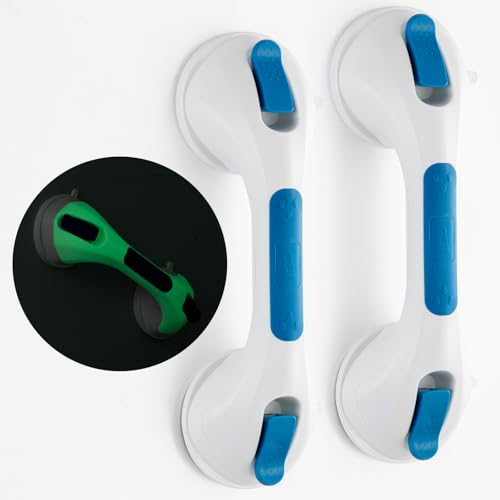 Image of TAILI Grab Bars for Shower Glow in The Dark, 2 Pack 12.2 inch Grab Bars for Bathtubs and Showers,Shower Handles Rails for Seniors and Elderly,Bathroom Safety Removable No Drilling Waterproof Blue,G9