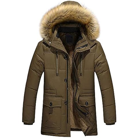 PRJN Men's Winter Coats Warm Gilets Man Outdoor Winter Thick Cotton Jacket Men's Winter Cotton Padded Coat Outdoor Windproof Jacket Faux Fur Trimmed Hood Coats Classic Mid-Length Parka Jacket Cover