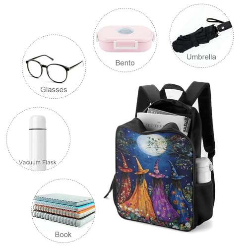 Witches in Moon Travel Backpack Casual Daypack Shoulder Bag with Adjustable Shoulder Straps for Hiking3