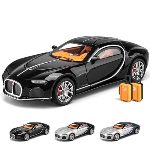 Image of 1:24 Big Bugatti Atlantic Souna Toy Car Metal Pull Back Diecast Car with Openable Door and Sound Light, Gifts Toys for Kids【 Black /Silver】