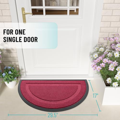 Image of OLANLY Half Circle Door Mat Indoor Outdoor Entrance Welcome, Waterproof All-Season, All-Weather Doormat, Sturdy Natural Rubber, Low Profile, Easy Clean Patio Porch Entryway Mat, 29.5x17, Burgundy