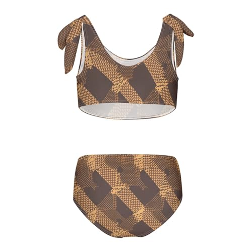 KLL Brown Houndstooth Girls 2 Piecing Bikini Set Scoop Neck Swimsuits Swimming Suits Adjustable Strap2