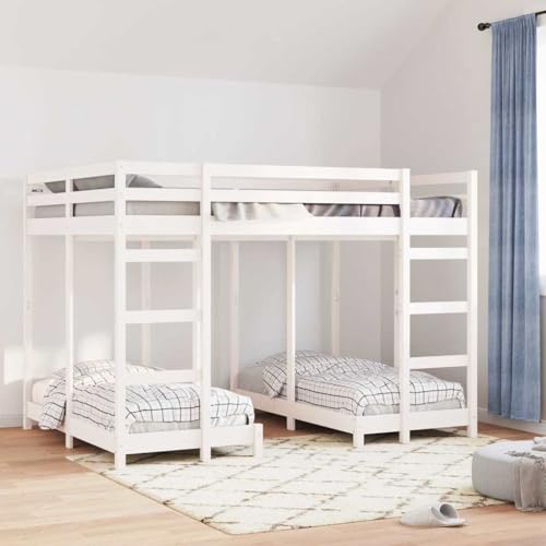 Molumvel Litera triple, 140 x 200 cm, de madera de pino, para 4 personas, para habitación infantil, habitación de invitados, incluye somier y escaleras, color blanco