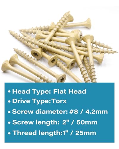 Image of IMSCREWS #8 x 2 Inch Deck Screws Tan Coated Exterior Wood Screws for Pressure Treated Lumber Star Drive T25 Flat Head Partial Thread with Type 17 Point 50 Pcs