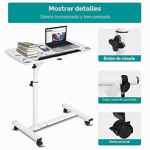 Ejoyous Mesa Auxiliar para Ordenador Portátil Con Ruedas - Forma de C, Altura Regulable, Mesa de Café Con Marco de Metal
