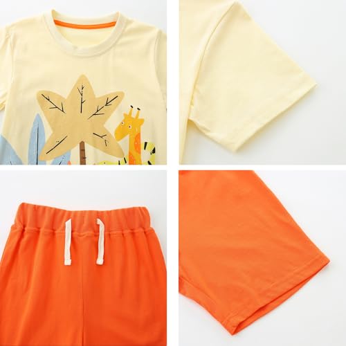 Image of Baby Boys' Summer Clothing Set, 2 Piece Cotton Toddler Boy Outfits 2-6T | Short Sleeve T Shirt and Short, Soft Breathable Infant Boy Clothes, Crewneck, Elastic Waist Shorts, Dinosaur /Car Print