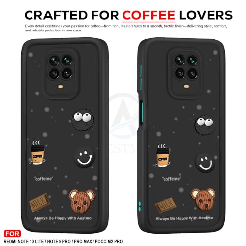 Image of AESTMO Back Case Cover for Mi Redmi Note 10 Lite /Note 9 Pro /Pro Max /Poco M2 Pro | Cute Fun Cartoon 3D Ball | Coffee Silicone Case | Full Body Protection | Camera Protection Back Cover (Black)