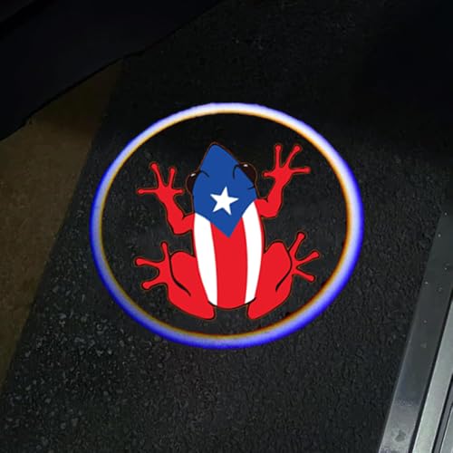 LYUQAPZ 2Pcs Car Door Projector Logo Light for Coqui Frog Boricua Puerto Rico Rican, Universal Wireless Courtesy LED Ghost Shadow Lights Welcome Lamp Suitable fit All Models
