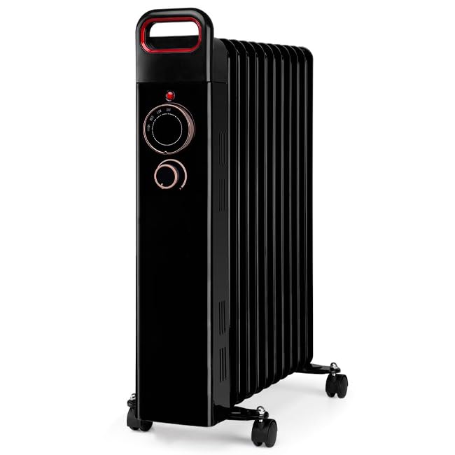 Radiador de aceite 11 elementos 2500W RUN2500, Termostato regulable, negro