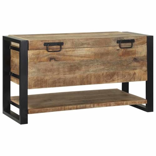 Bois de mangue pour ce coffre de rangement de salon marron avec siège - 2