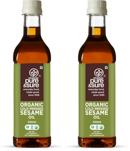 Image of Pure & Sure Organic Cold Pressed Sesame Oil 500ML (Til ka Tel) | Kacchi Ghani /Chekku | Pure Cold Pressed Edible Oil | No Additives & Chemical Free (Pack of 2)