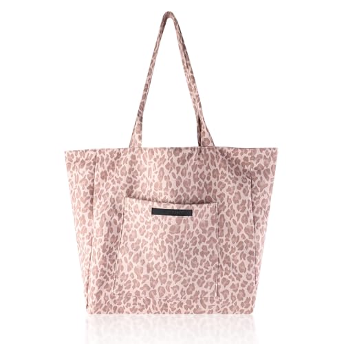 Geoyien Shopper Cord Tasche Damen, Einkaufskorb Leopardenmuster (Rosa)