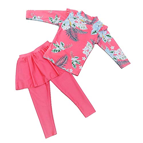 Monvecle Little to Big Girls' Long Sleeve 2-Pieces Sun Protective Rashgurad Set UPF 50+