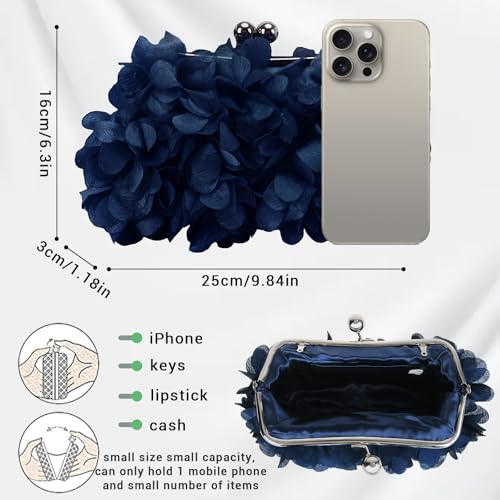 JAMBHALA Bolsas Clutch para noite com apliques florais pequenas bolsas de mão para mulheres, Azul ma