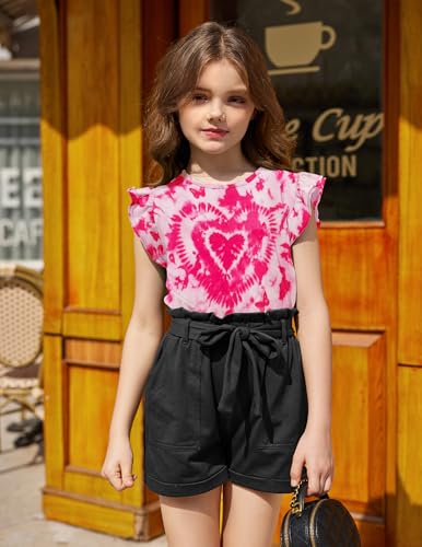 Image of Arshiner Girls Shirts Ruffle Short Sleeve Summer Cute Casual Crewneck Tops Blouse Tee