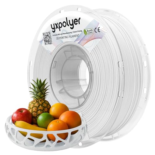 YXPOLYER PLA Filament Food Grade 1.75mm 1kg for 3D Printing PLA+ White 3D Printer Filament with Transparent AMS-Compatible Filament Spool